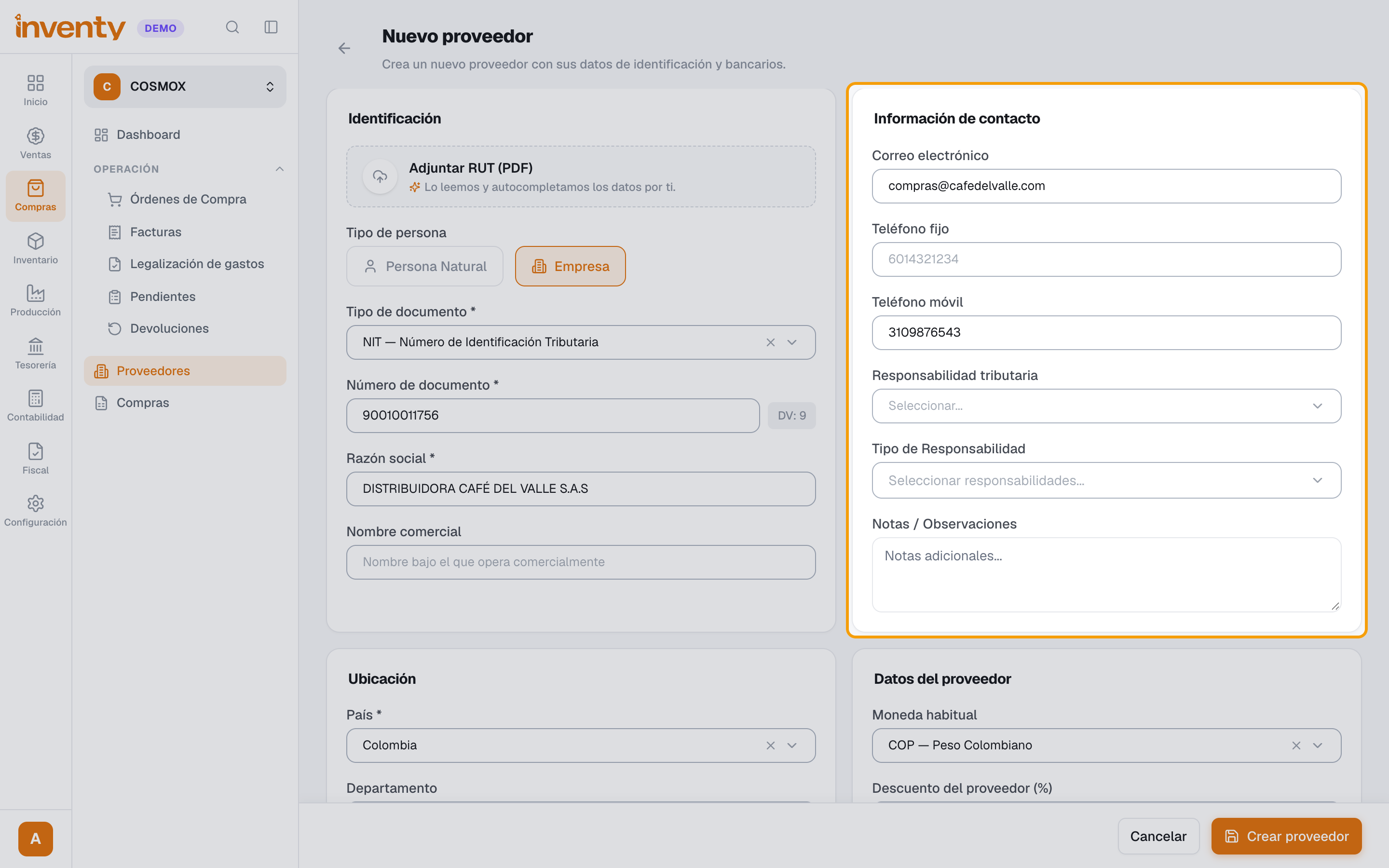 Paso 3: contacto y ubicación