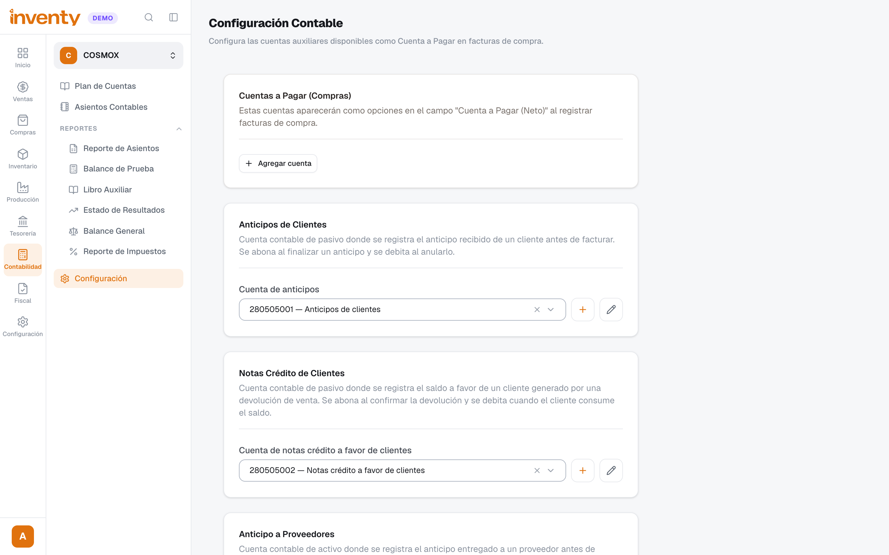 Paso 1: pantalla Configuración Contable