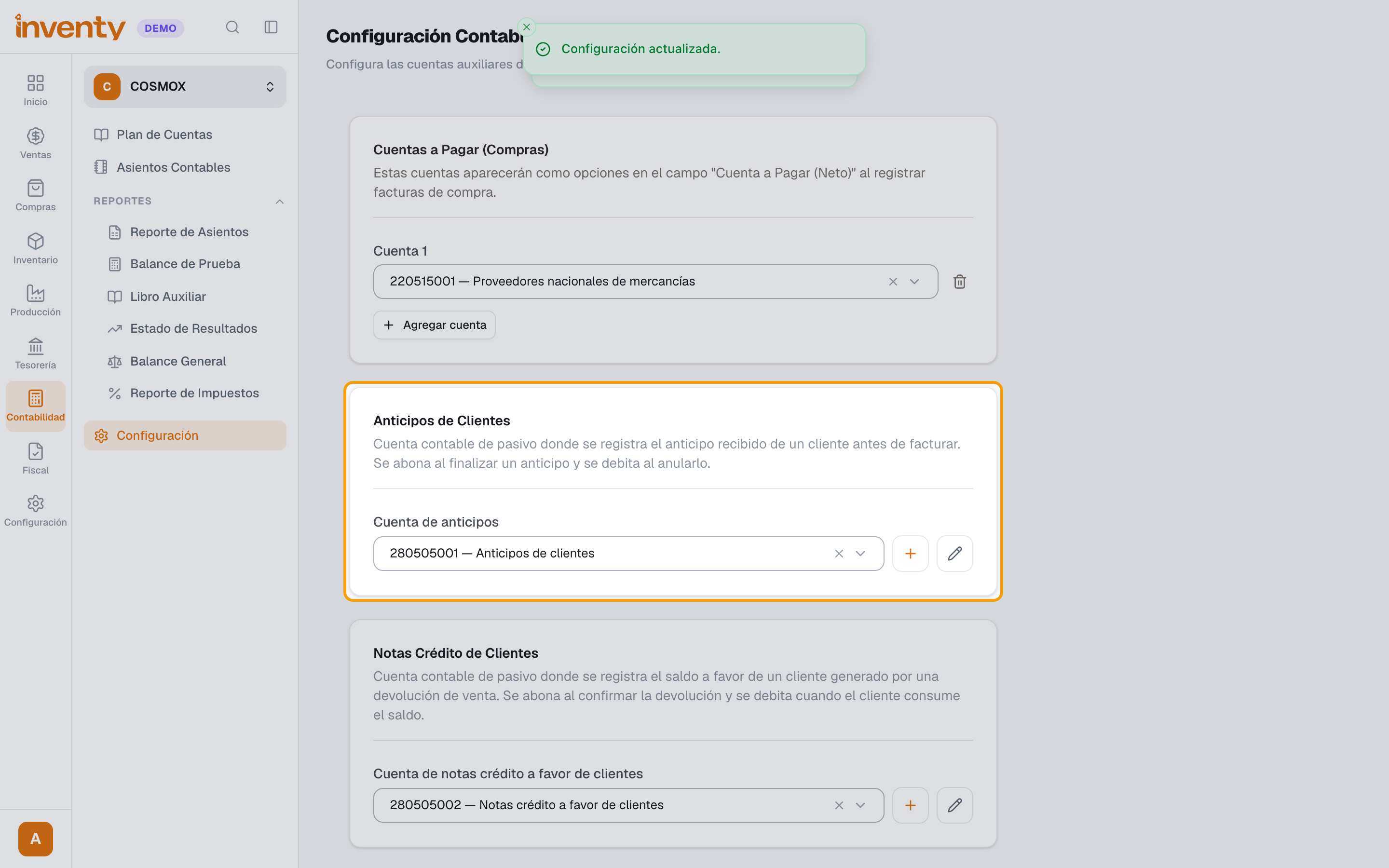 Paso 3: bloque Anticipos de Clientes