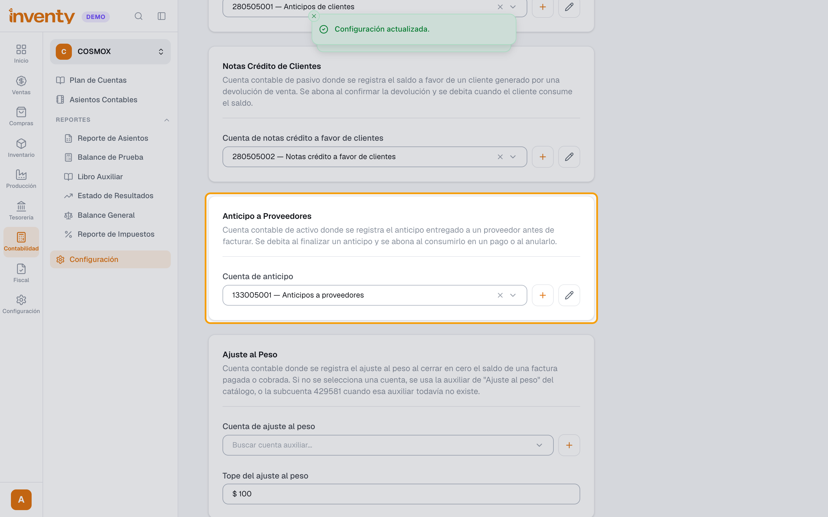 Paso 5: bloque Anticipo a Proveedores