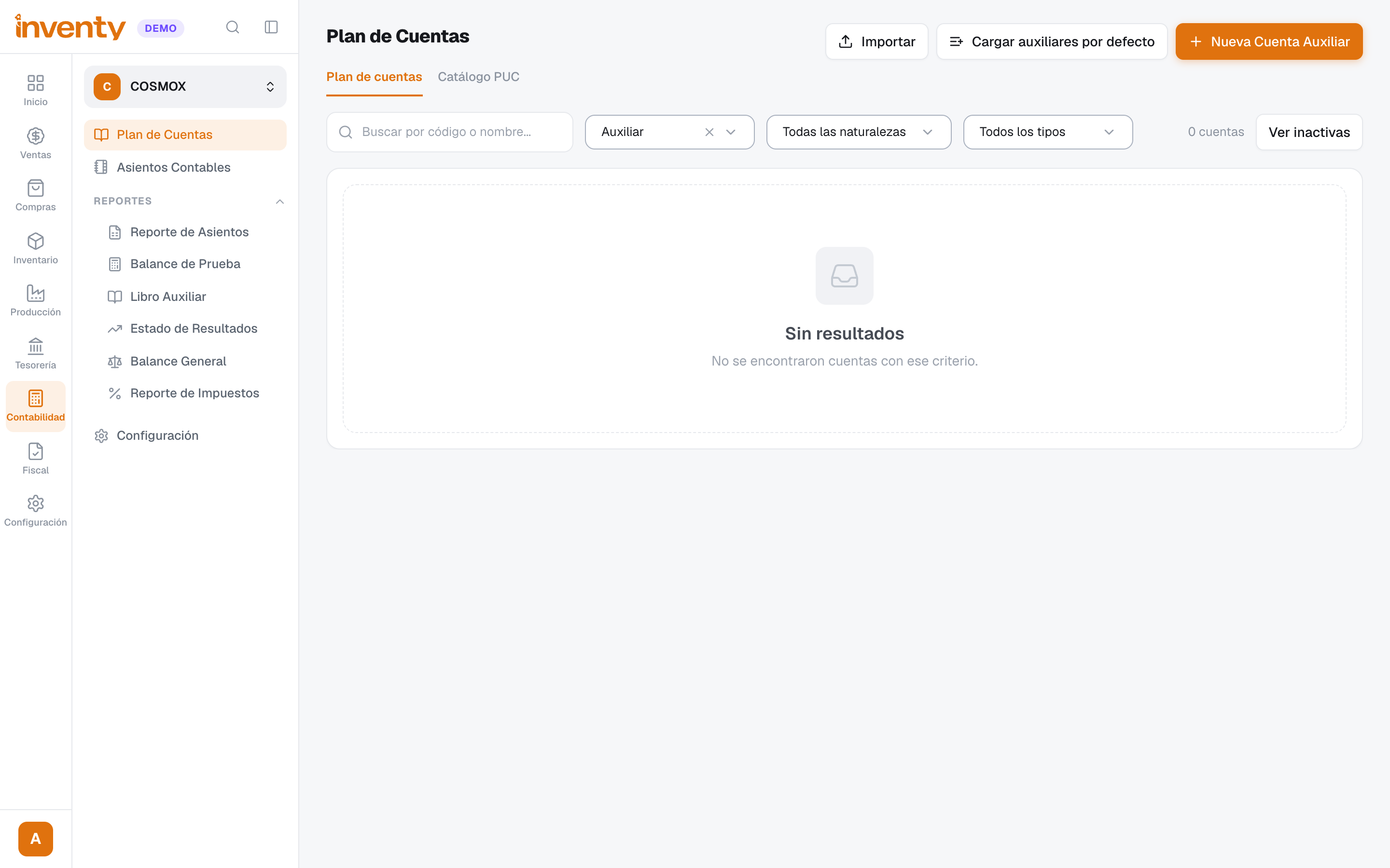 Paso 1: pantalla Plan de Cuentas