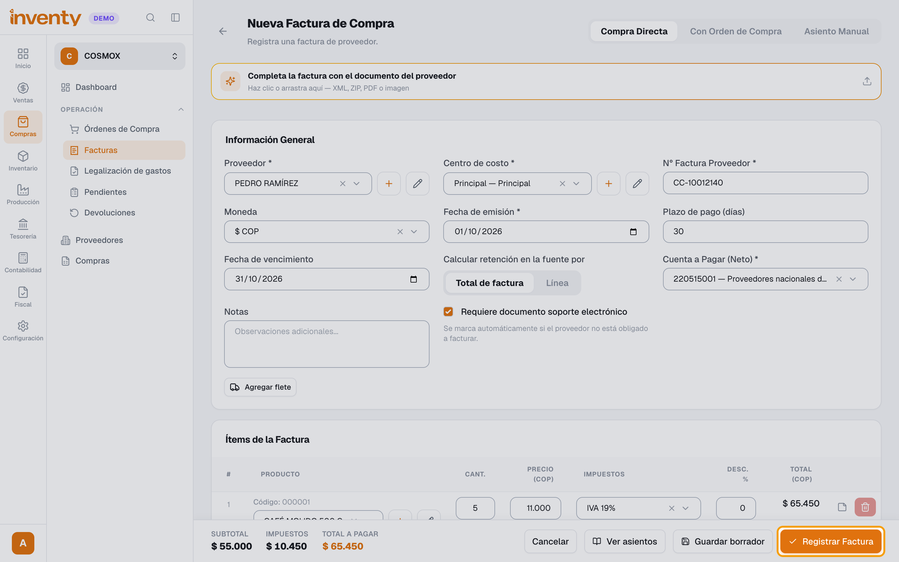 Paso 3: botón Registrar Factura