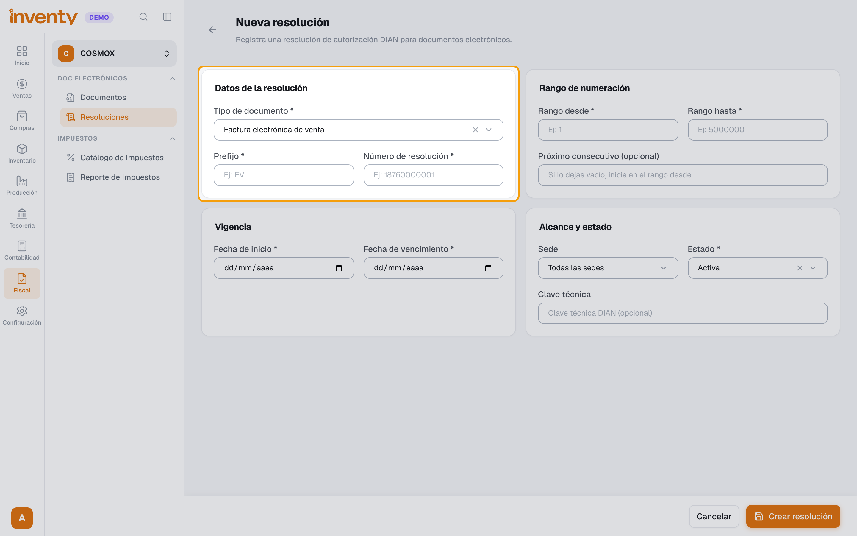 Paso 2: datos de la resolución