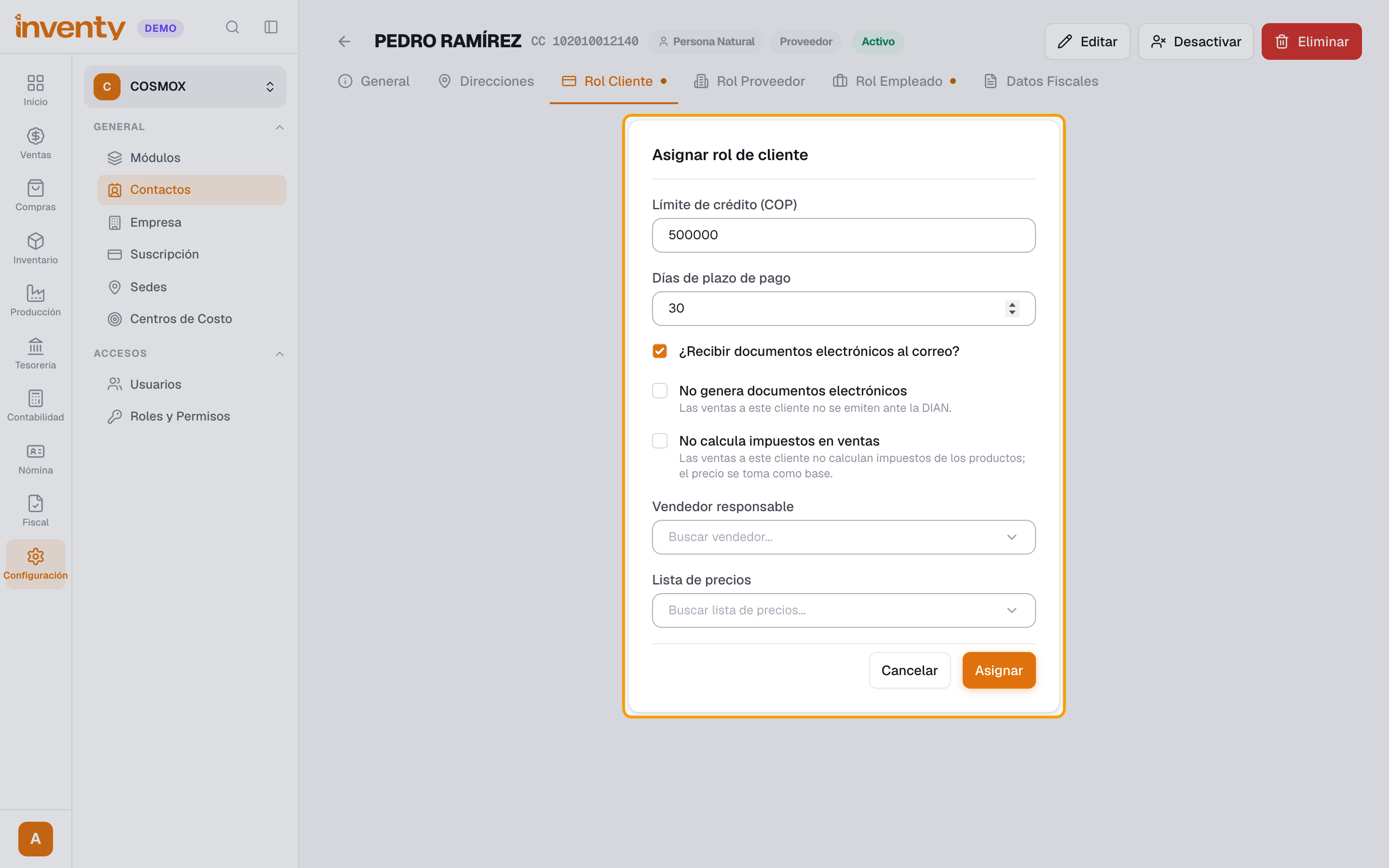 Paso 1: Asignar rol de cliente al contacto