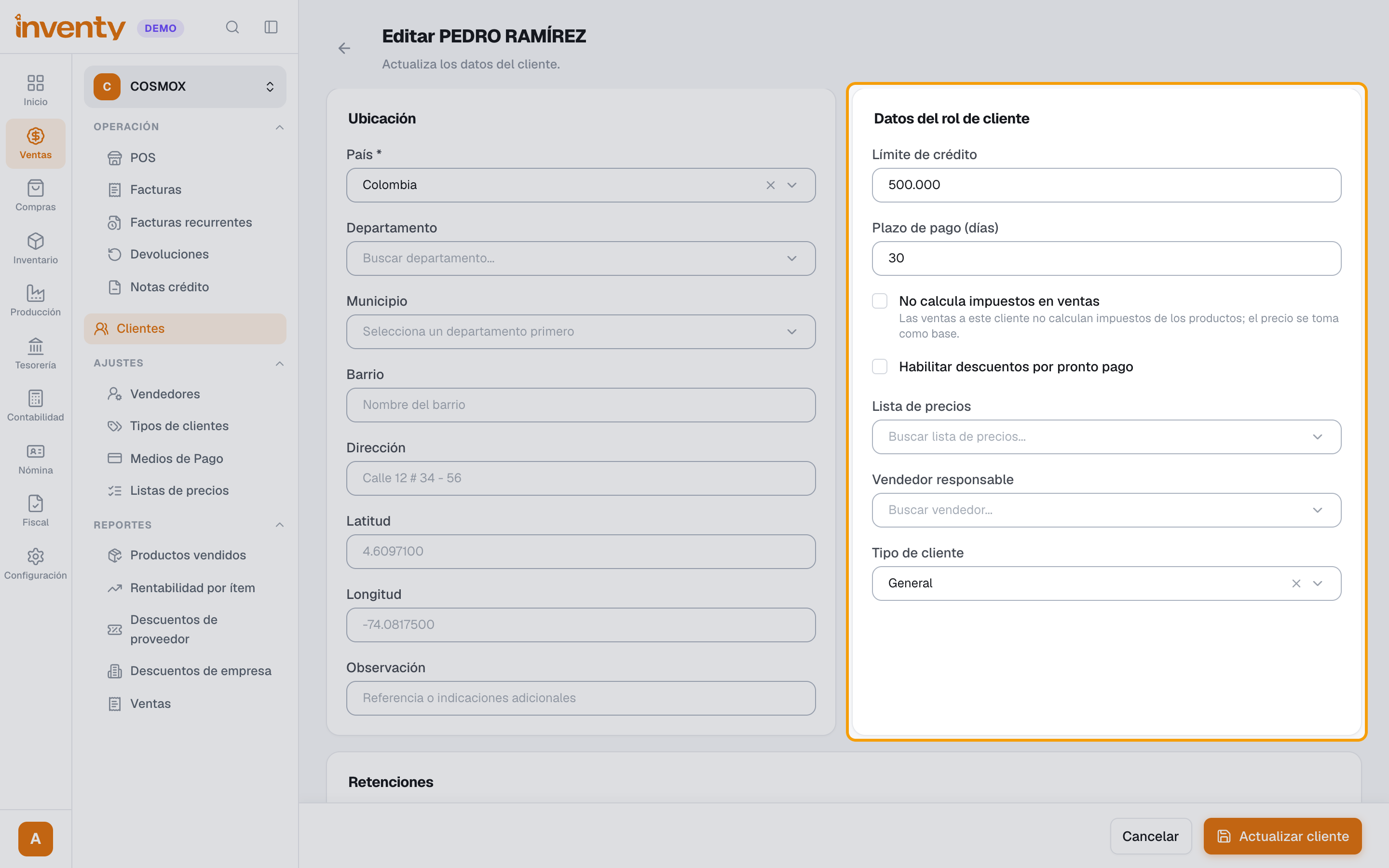 Paso 2: Tipo de cliente en la ficha del cliente