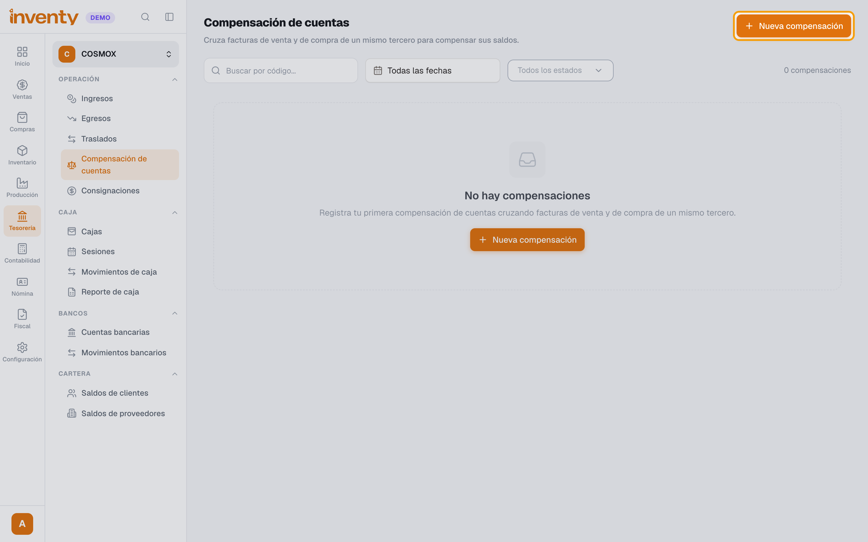 Paso 3: botón Nueva compensación