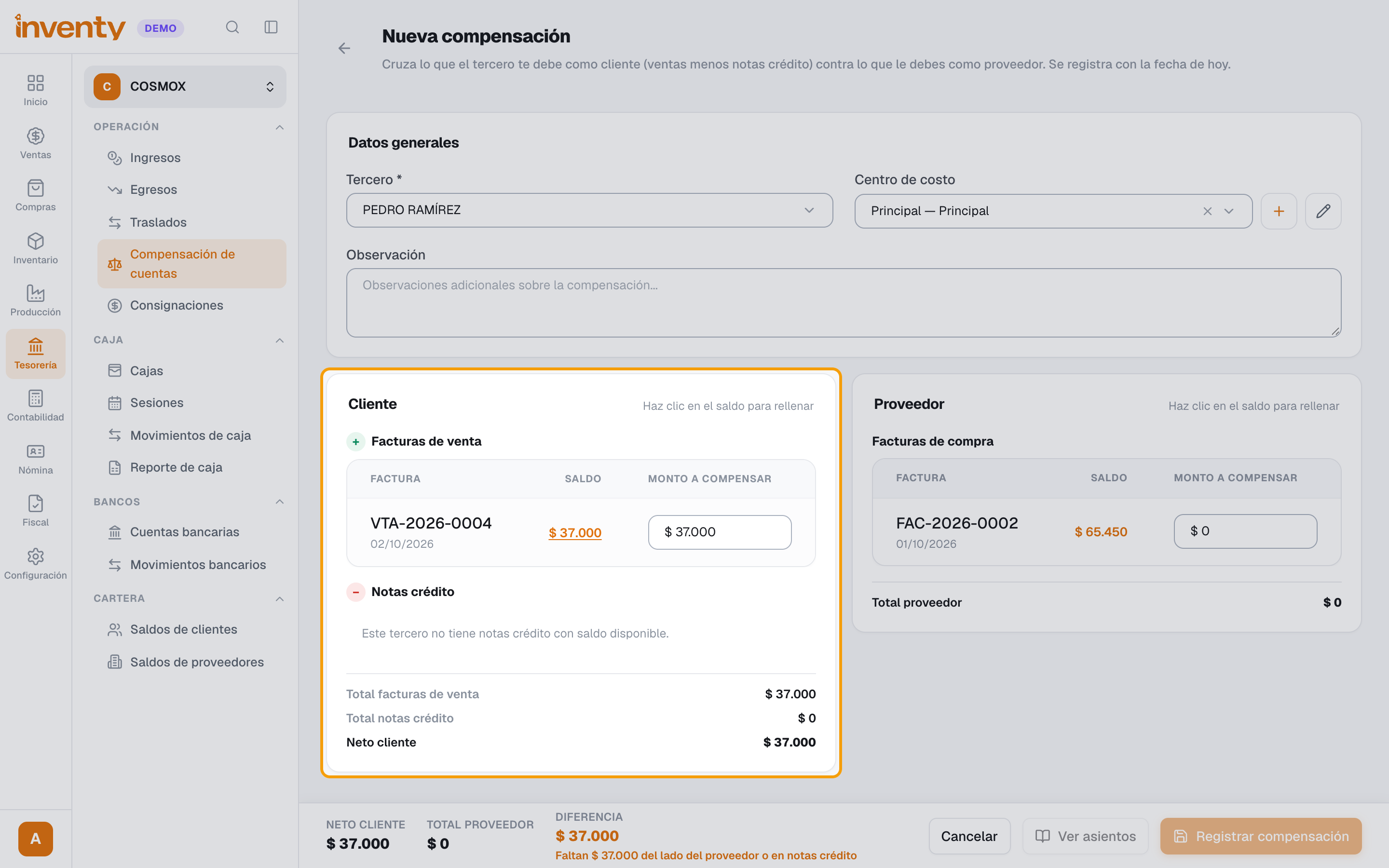 Paso 5: lado Cliente con la factura de venta