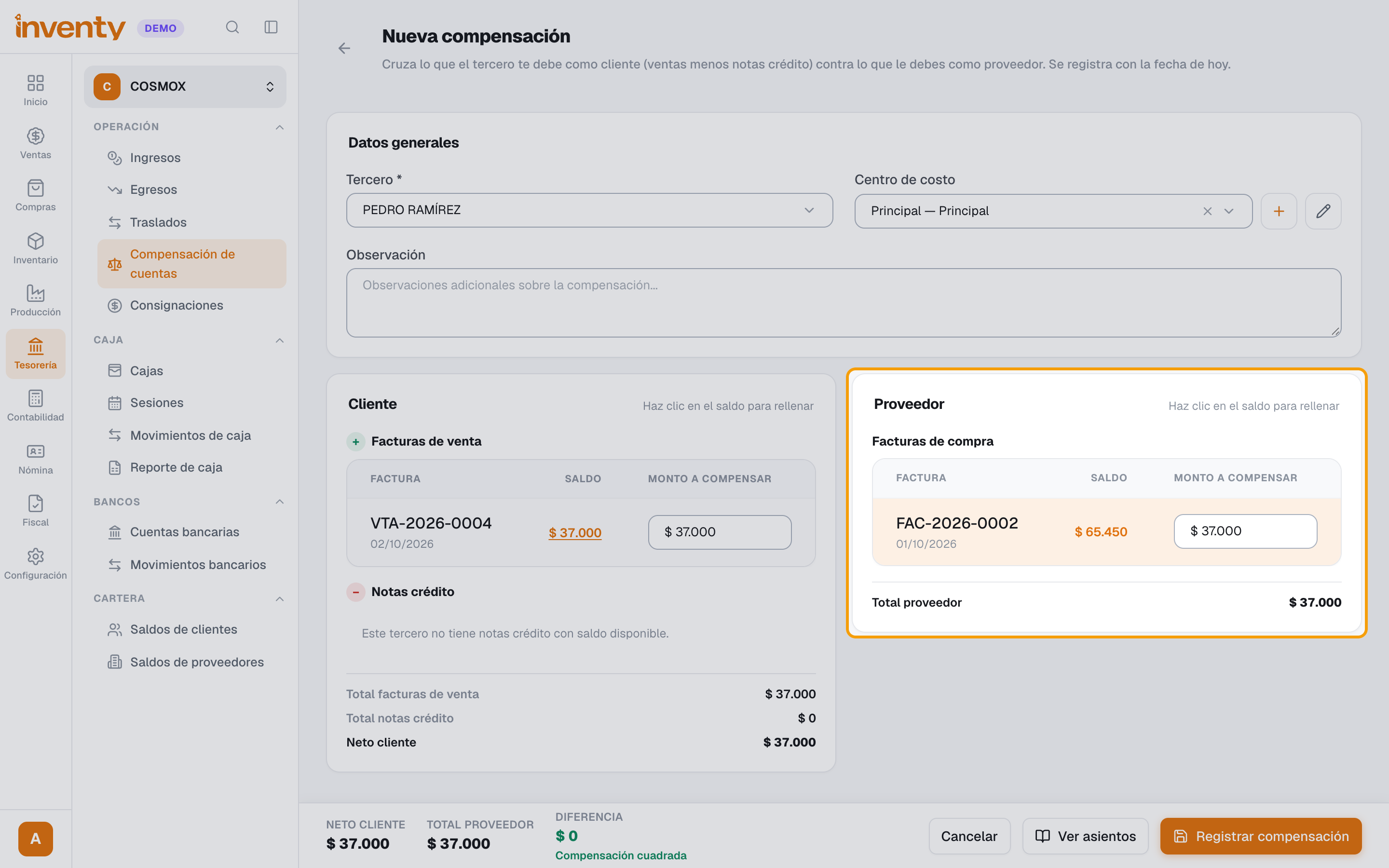 Paso 6: lado Proveedor con la factura de compra