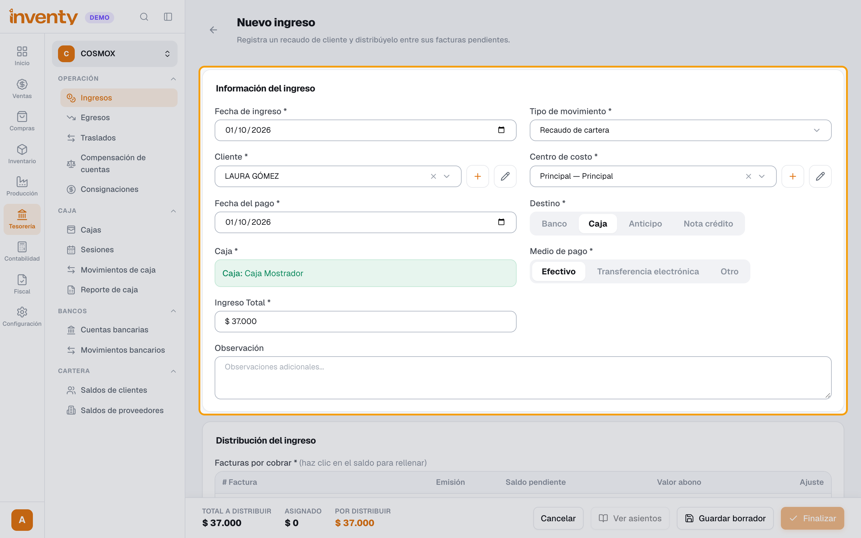 Paso 3: información del ingreso