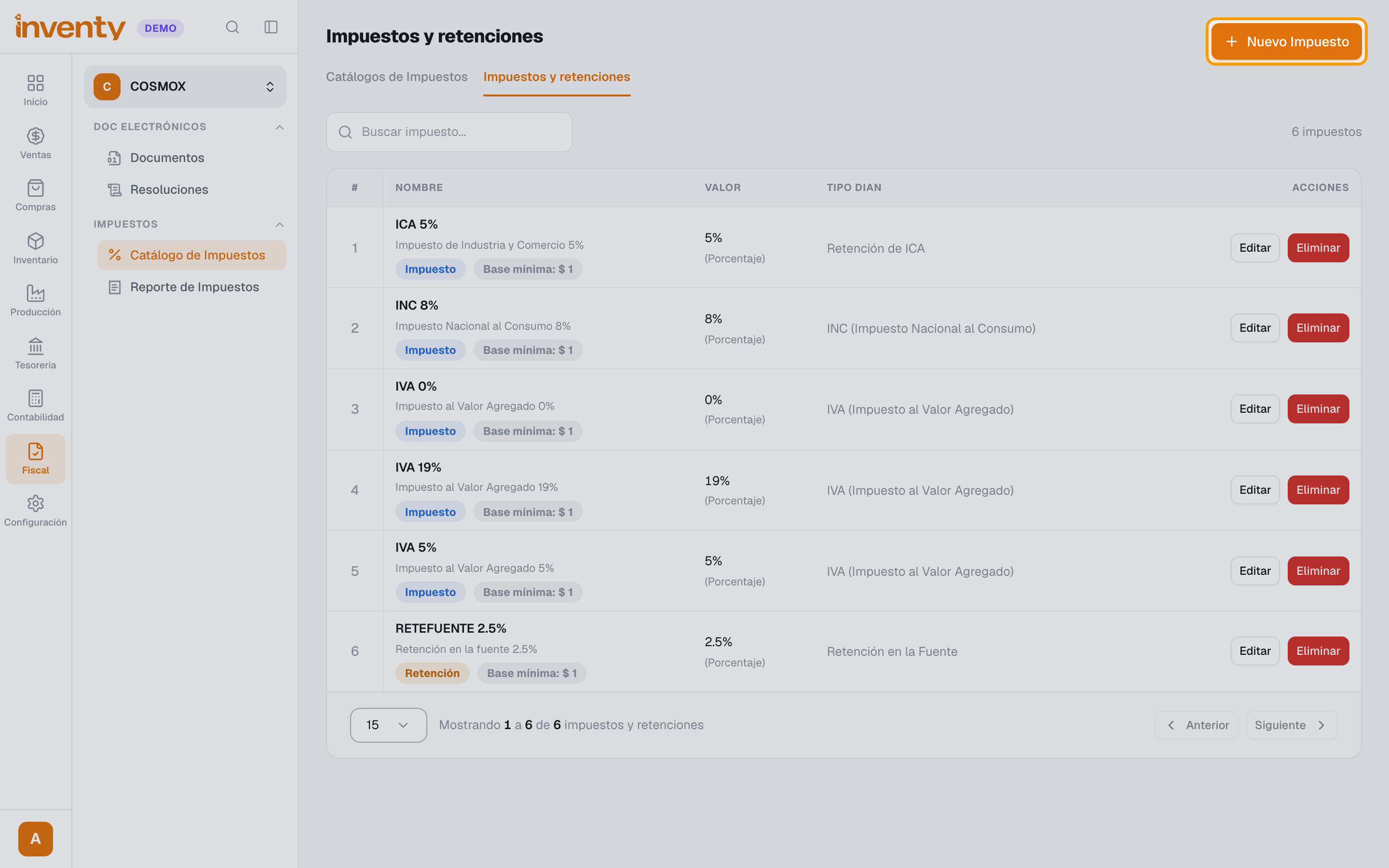 Paso 2: botón Nuevo Impuesto