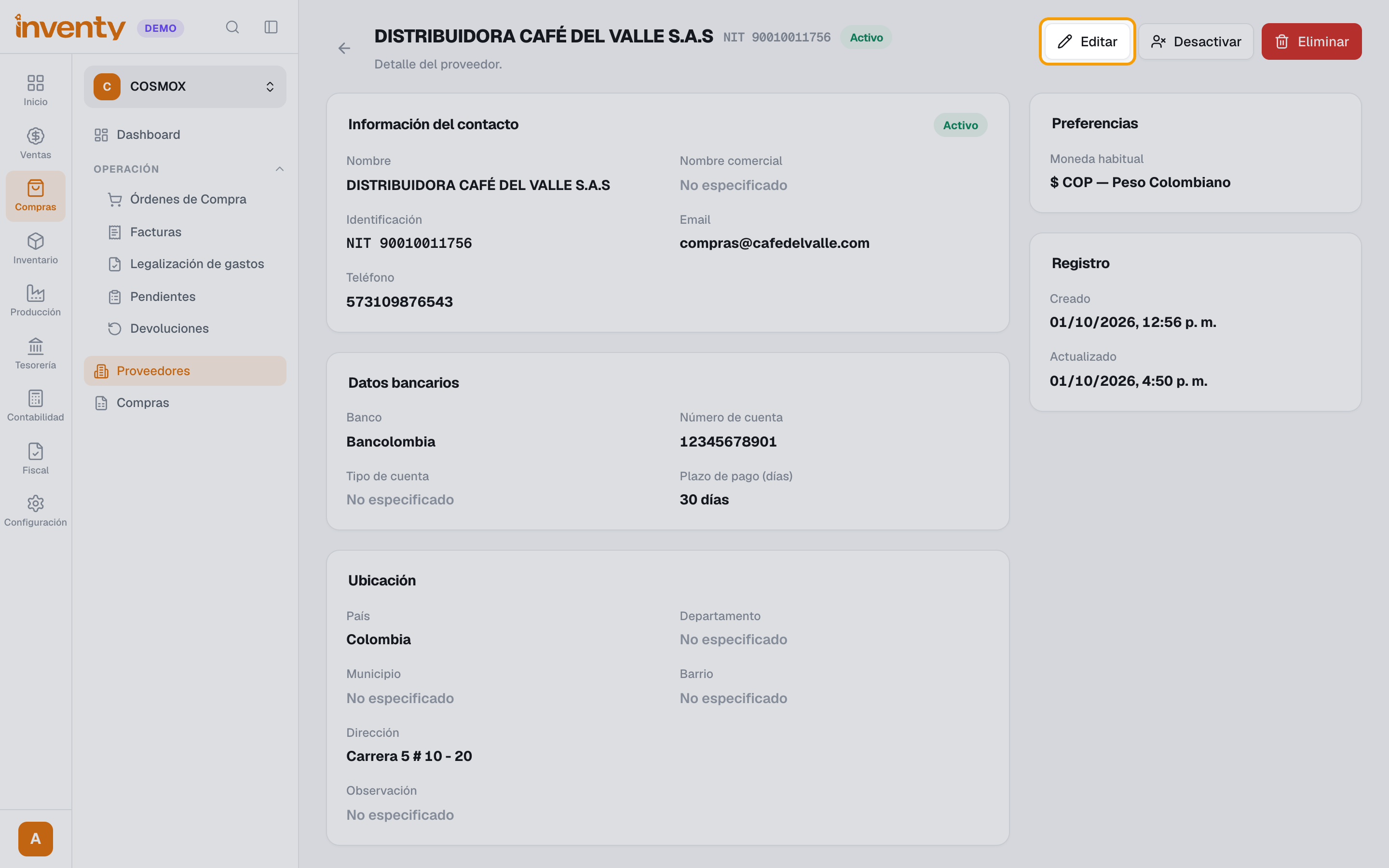 Paso 1: botón Editar del tercero