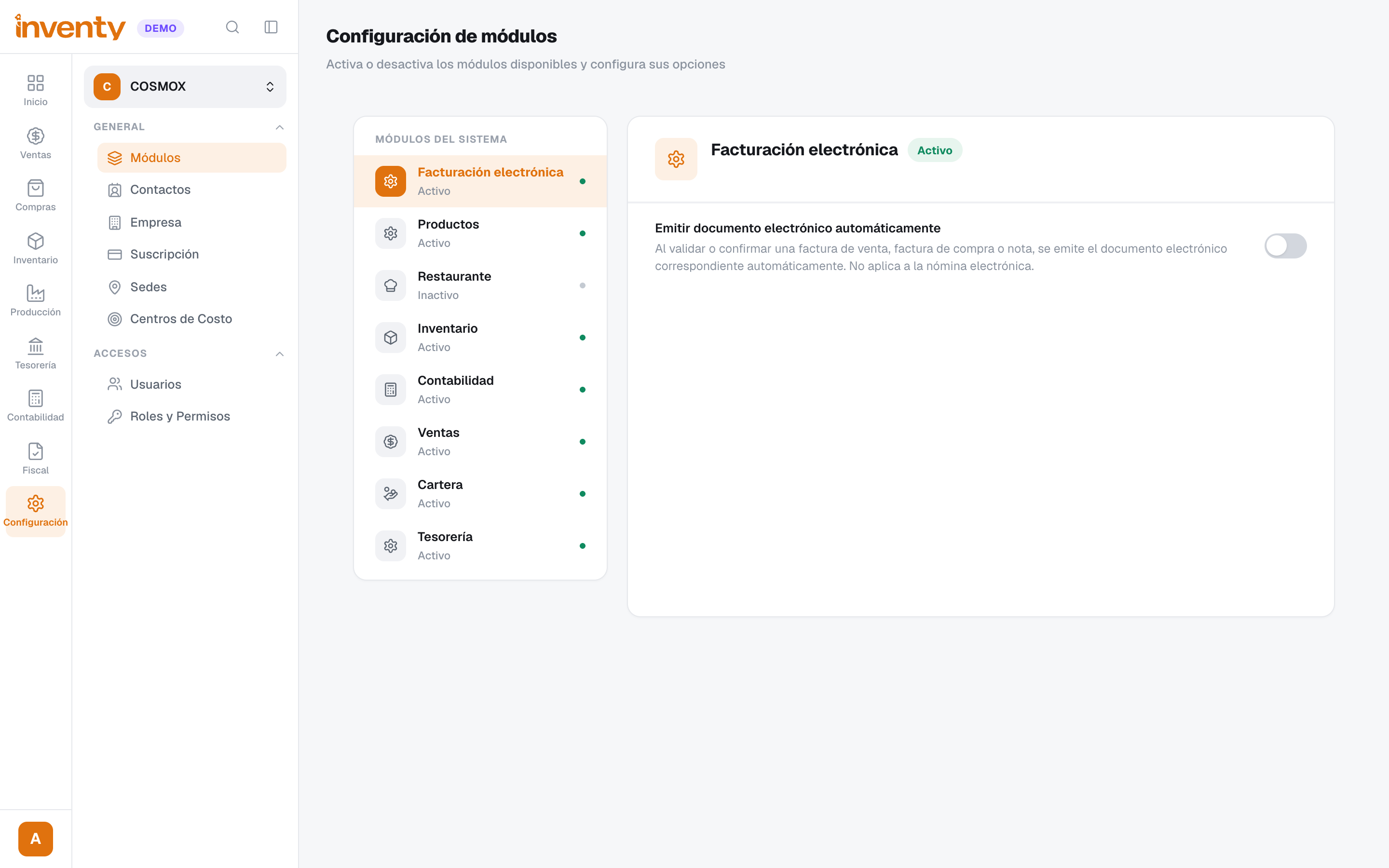 Paso 1: pantalla Configuración de módulos