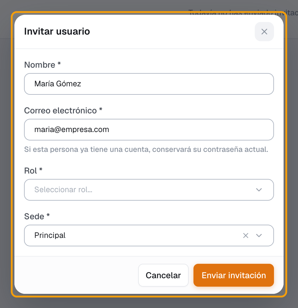 Paso 3: formulario Invitar usuario