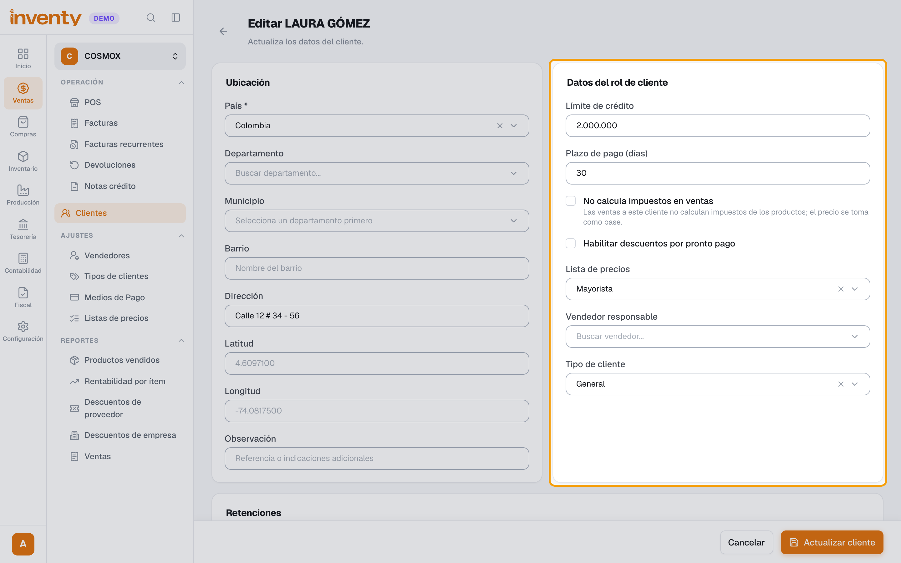 Paso 5: lista de precios en la ficha del cliente